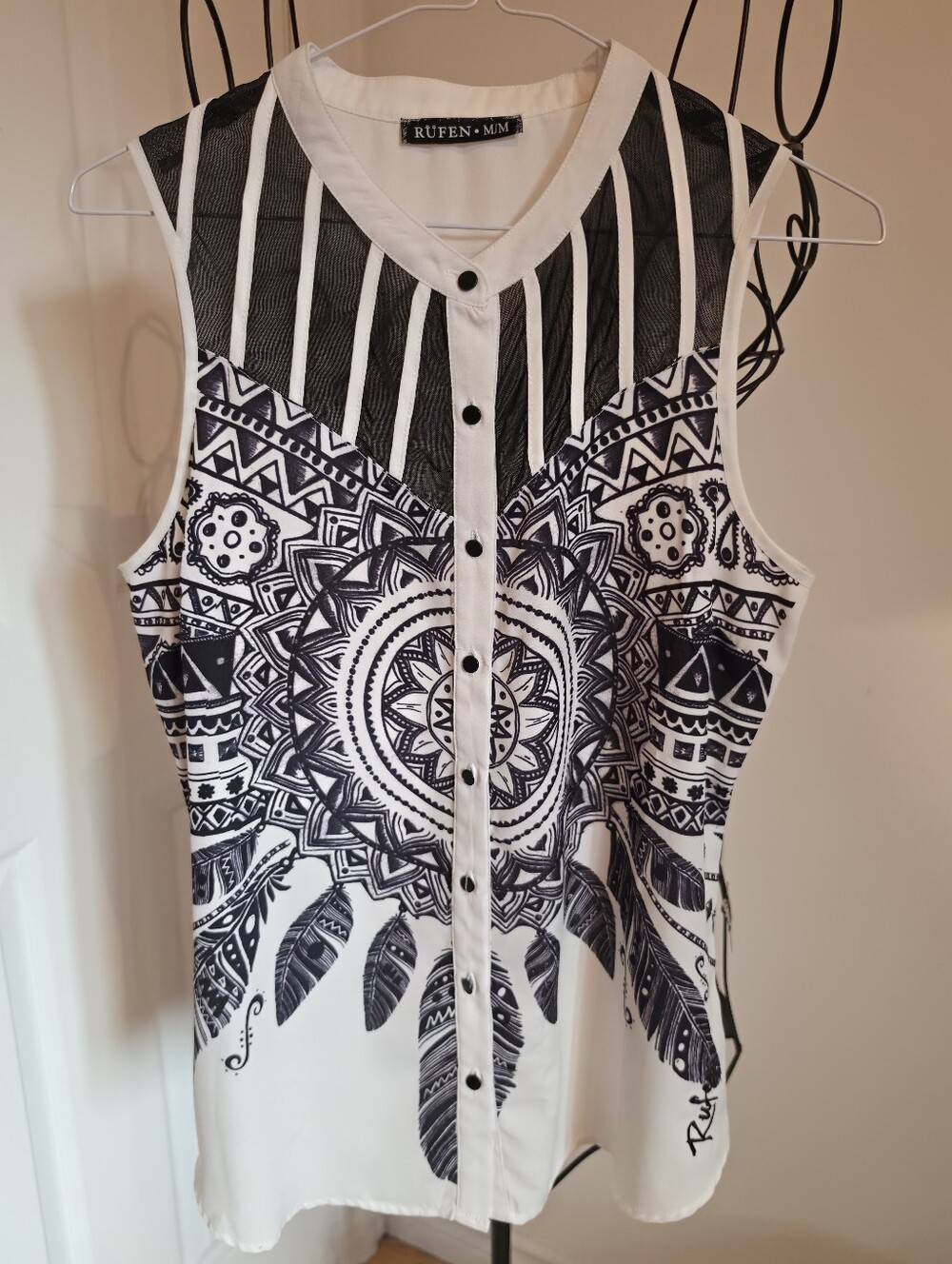 Printed Sleeveless Button-Front Top